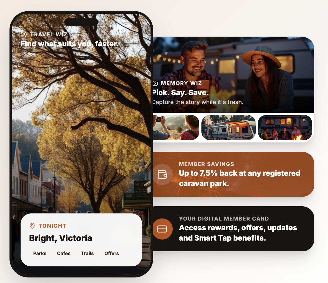 Travel Wiz, Memory Wiz, Member Savings and Smart Pass digital card previews